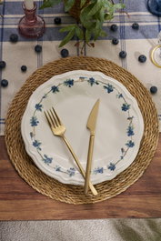 Hermia Blueberry Juego de Cena de Porcelana de 24 Piezas en Blanco, Azul y Verde